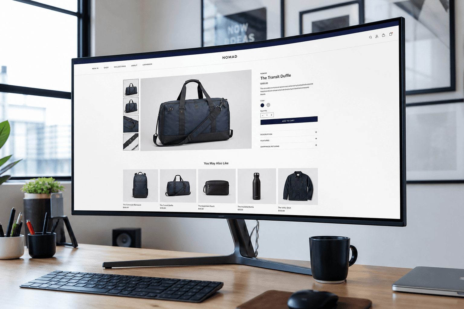 Desk monitor showing an ecommerce storefront interface